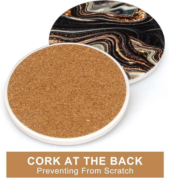6 Pcs Black and Gold Marble Coasters - Image 5