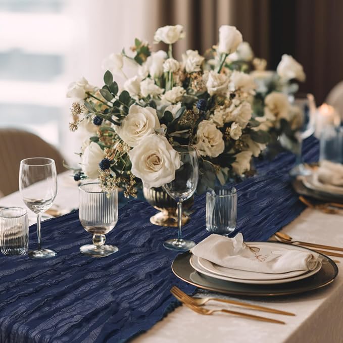 1 Pack Navy Blue Cheesecloth Table Runner 120 Inch Boho Wedding Decor | - Image 6
