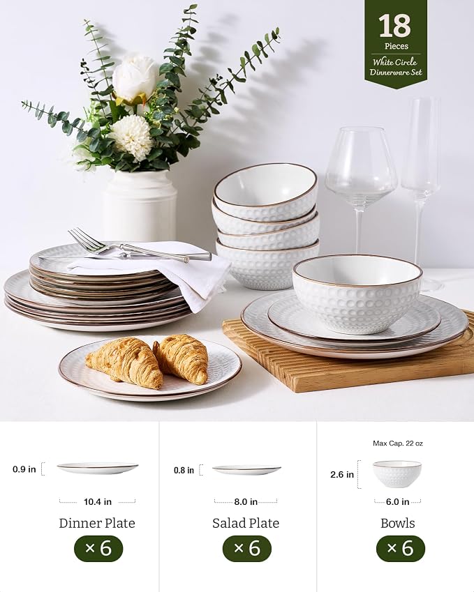 Famiware Ceramic Plates and Bowls Sets, Embossed Dishes Dinnerware - Image 3