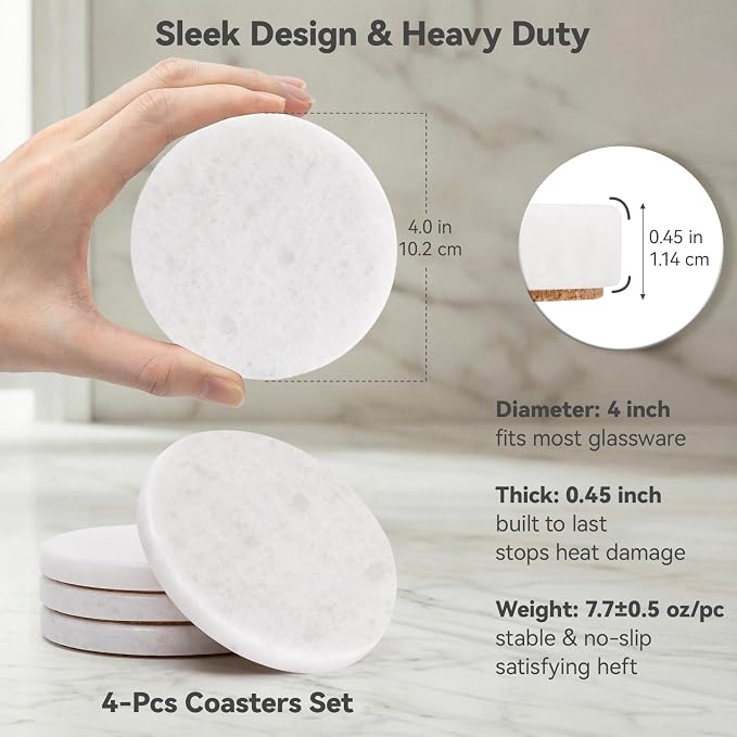 Pure White Marble Coasters Set of 4, Elegant ICY Crystal Coasters - Image 4