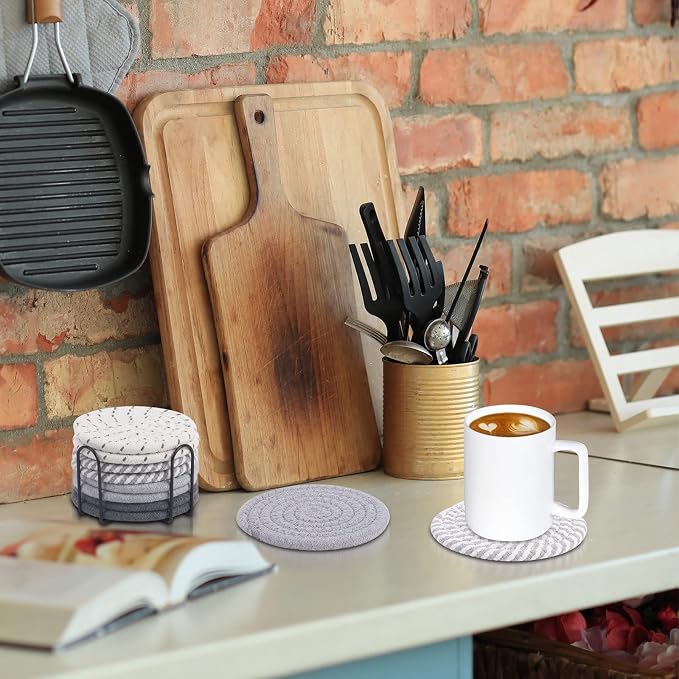8 Pcs Drink Coasters with Holder, 4 Colors Absorbent Coasters, Minimalist - Image 6