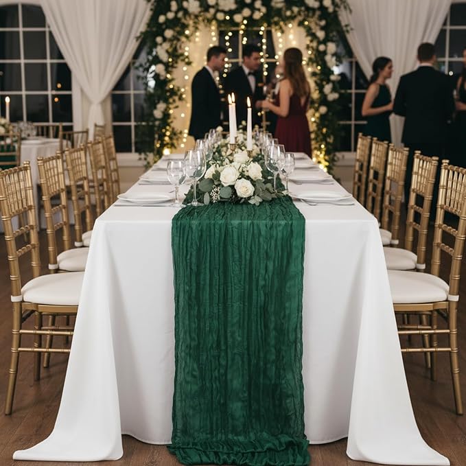 6 Pack Emerald Green Cheesecloth Table Runner 120 Inch Boho Wedding Decor | - Image 8