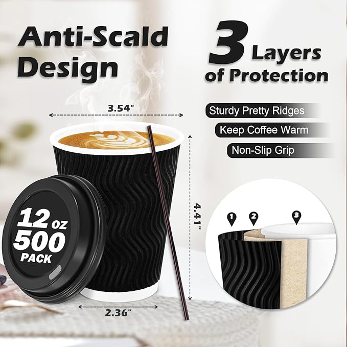 Lamosi 500 Pack 12 oz Disposable Coffee Cups - Image 2