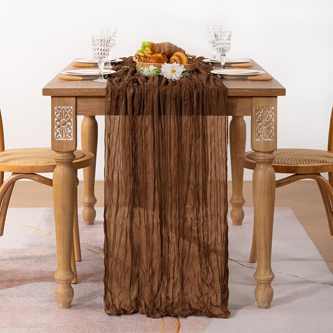 2 Pack Brown Cheesecloth Table Runner 10ft Neutral Gauze Centerpiece | - Image 3