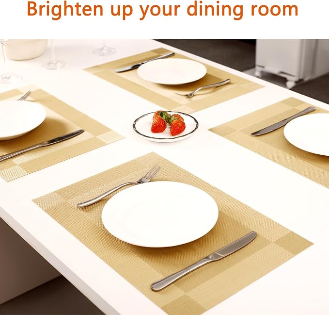 Gold Vinyl Placemats Set of 12, Heat Resistant Table Placemats | 18x12 inch - Image 6