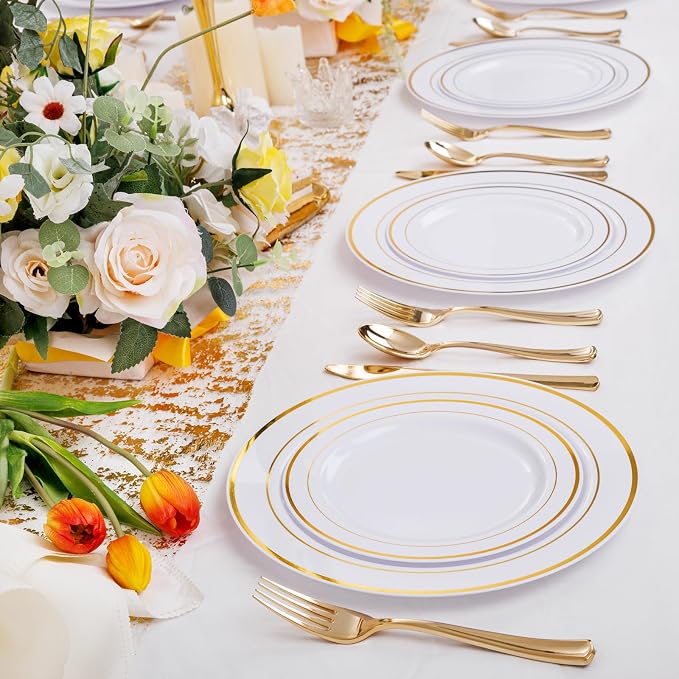 60 Pcs Gold Plastic Plates, Premium Disposable Gold Plates | Gold Rimmed - Image 5