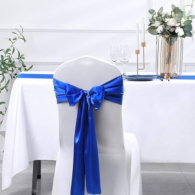 SiinvdaBZX 24 Pcs Royal Blue Satin Table Runner 12 x 108 inches Long | Bright - Image 6