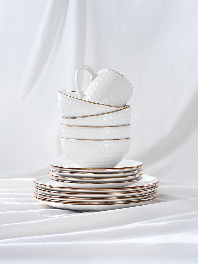 Famiware Ceramic Plates and Bowls Sets, Embossed Dishes Dinnerware - Image 7