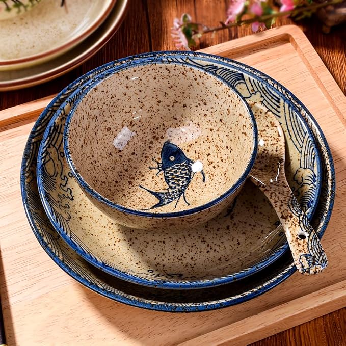 4-Piece Ceramic Dinnerware Set, Japanese Hand-painted Tableware set, A Good - Image 2