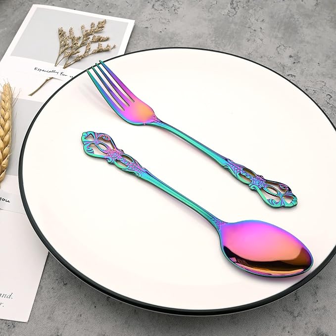 Mirror Polished Rainbow Silverware Set, 24-Piece 18/10 Stainless Steel Shiny - Image 3