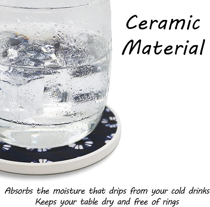 AD Set of 6 Coasters for Drinks Absorbing Round Ceramic Stone Coaster - Image 5