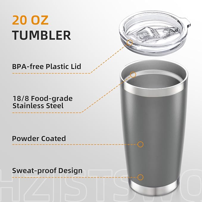20oz Tumbler Bulk with Lid Stainless Steel Tumblers, 6 Pack | Leak Proof Lid - Image 3