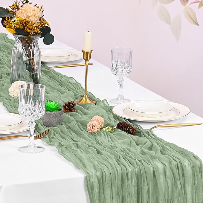 10 Pack Sage Green Cheesecloth Table Runner 17x108 Inch Boho Gauze Cheese Cloth - Image 7