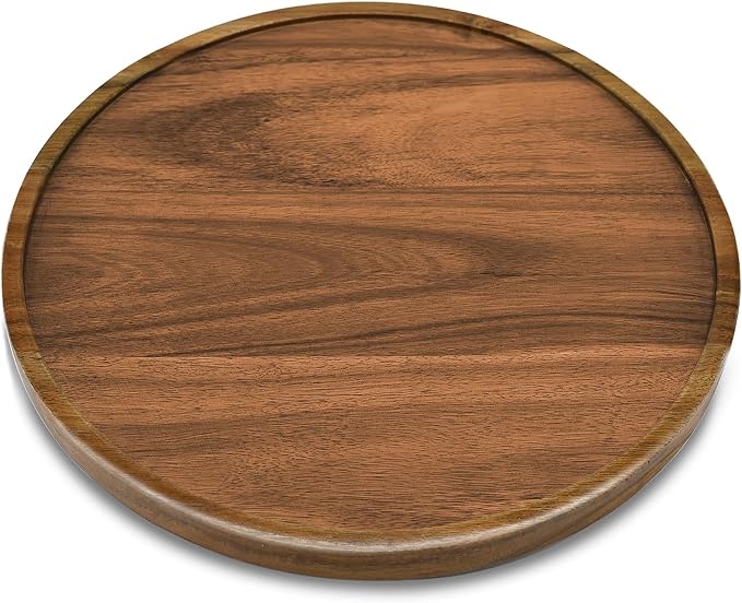 9" Acacia Wood Lazy Susan Organizer Kitchen Turntable - Image 2