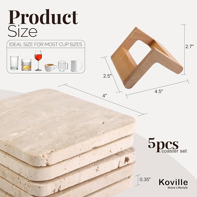 Travertine Coasters Set of 5, Square Coasters - Image 4
