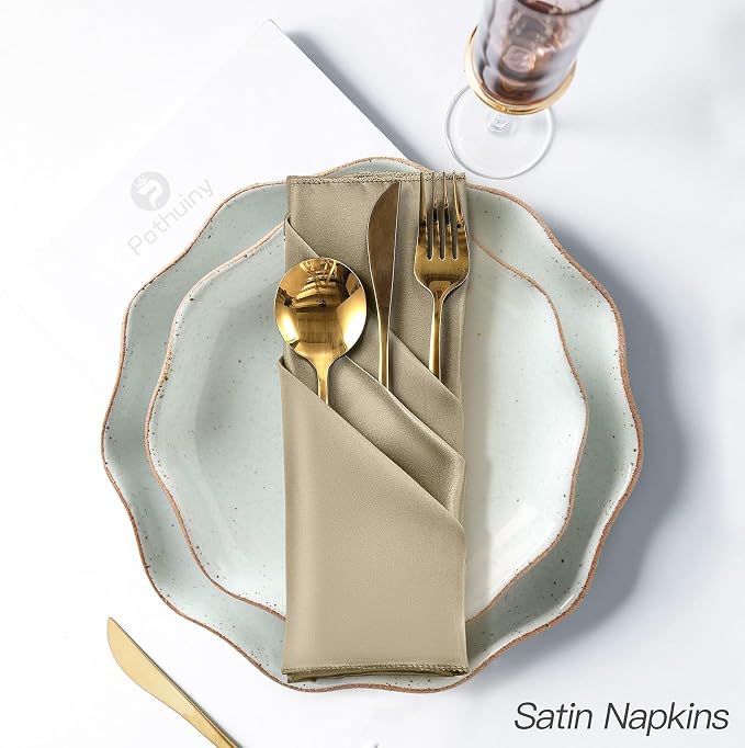P Pothuiny 50 Pcs Beige Satin Napkins 17 x 17 Inch, Satin Cloth Napkins | - Image 5