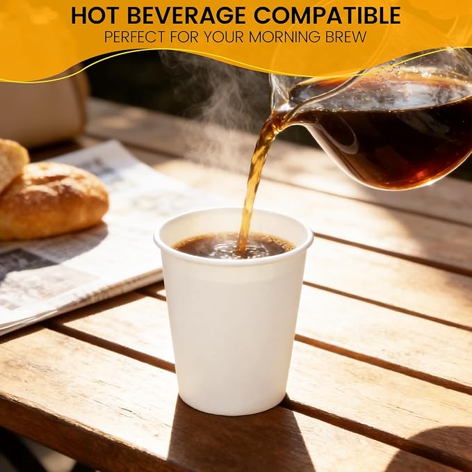 8 oz Paper Coffee Cups, 300 Pack Bulk White Disposable Paper Cups - Image 6