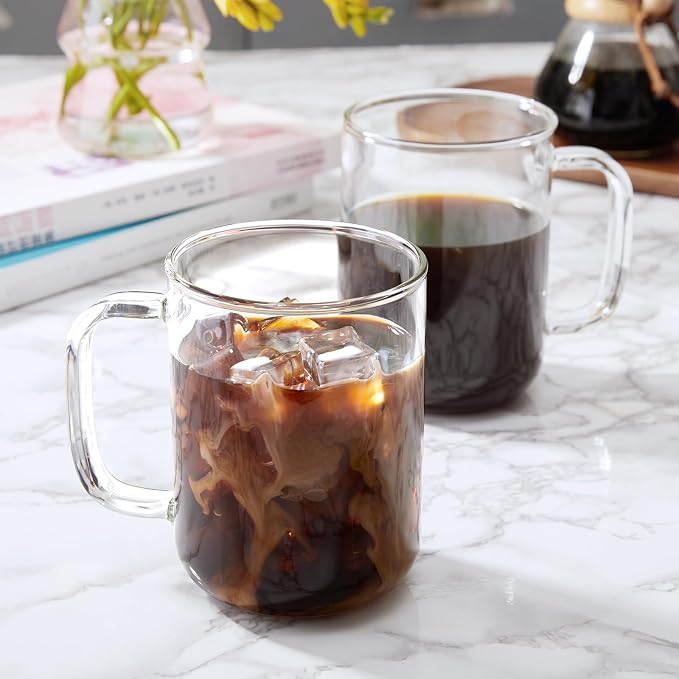 Glass Coffee Mugs, 24 oz Ice coffee cups, Large Clear Tea Cups Set of 6 - Image 4