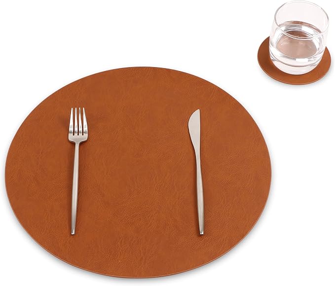 Set of 8 PU Leather Placemats, Waterproof Coffee Coasters, Kitchen Table Mats by JOVONO