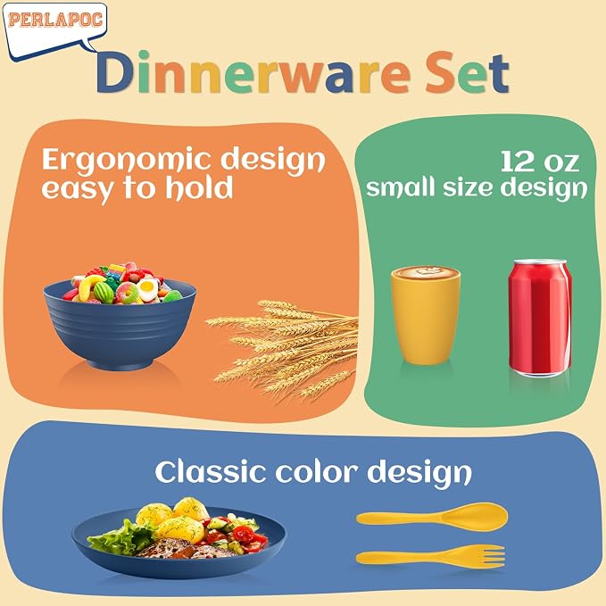 Wheat Straw Dinnerware Sets, Dishwasher & Microwave Safe Kids Plates and Bowls - Image 7