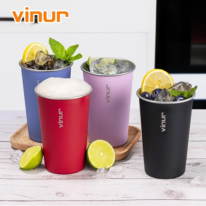 Stainless Steel Cups-16 oz Colorful Stackable Metal Drinking Glasses 8 Pcs | 16 - Image 5