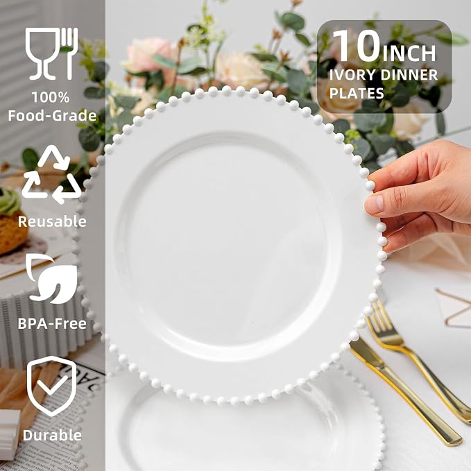 72 Pcs Party Plates Dinner Plate, 10 Inch White Plastic Plate Disposable | - Image 2