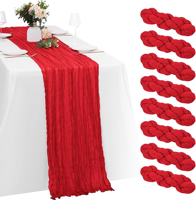 8 Pack Red Cheesecloth Table Runners 20x120 Inch Gauze Table Runner 10FT Easter by Yorcari
