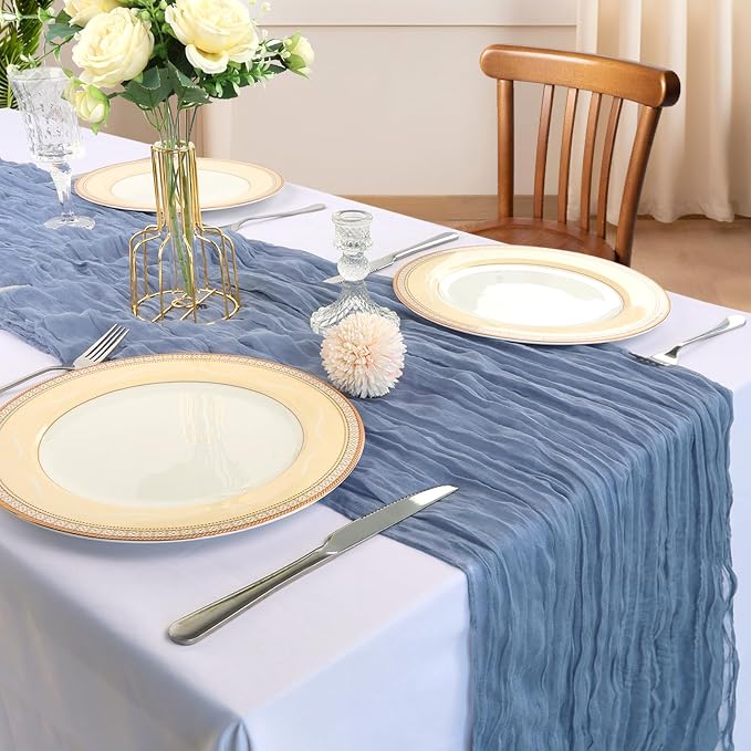 6 Pack 10Ft Dusty Blue Cheesecloth Table Runner 23 x 120 Inch | Gauze Rustic - Image 2