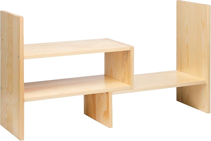 Desktop Organizer Office Storage Rack Adjustable Natural Wood Display Book - Image 8
