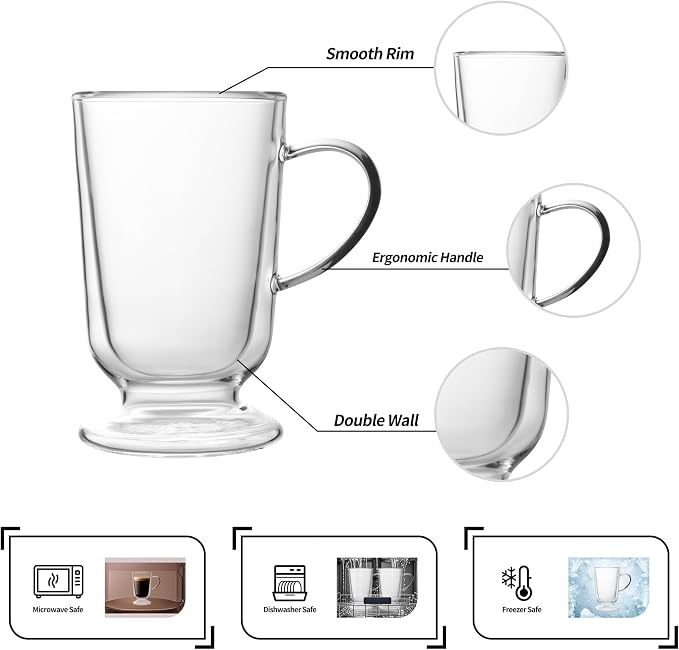 NIRA.Z 12.5 OZ Double Walled Glass Coffee Mugs - Image 3
