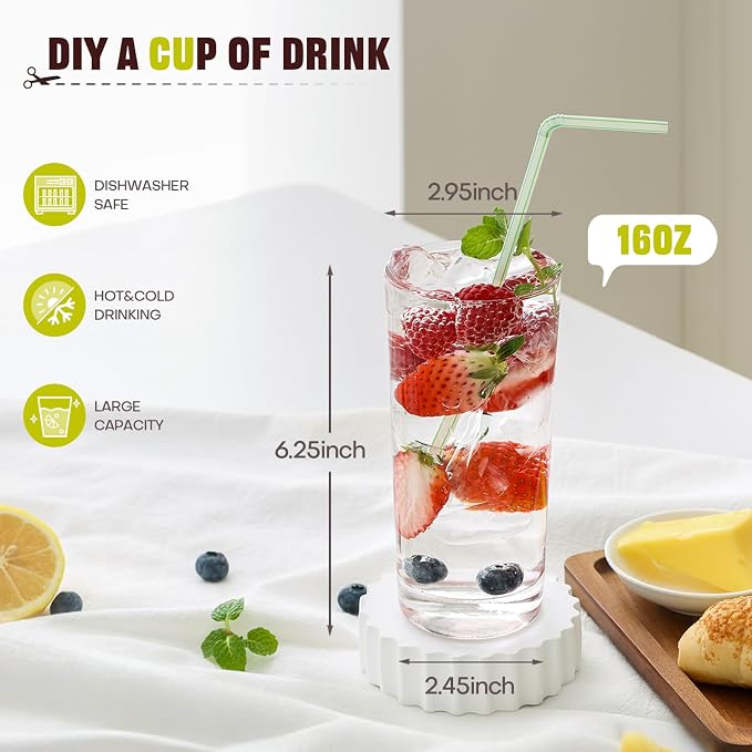 Highball Glasses Set of 8, 16oz Tall Drinking Glasses, Water Glass - Image 4