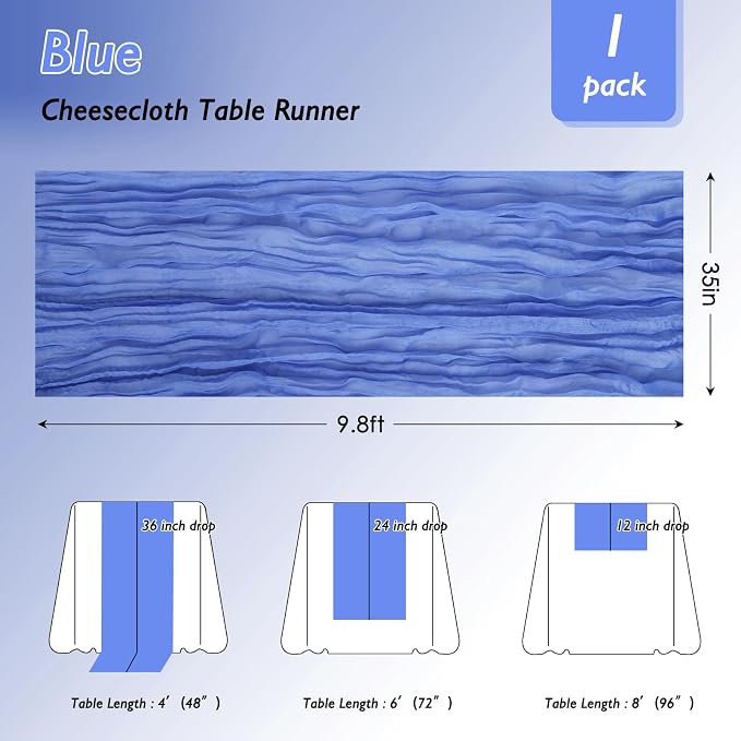 1 Pack Blue Cheesecloth Table Runner 120 Inch Boho Wedding Decor | Cheesecloth - Image 2