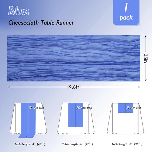 1 Pack Blue Cheesecloth Table Runner 120 Inch Boho Wedding Decor | Cheesecloth - Image 2