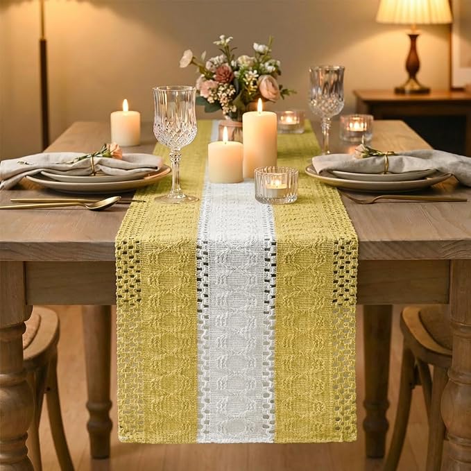 Artoid Mode Yellow Farmhouse Woven Table Runner 12x90 Inch | Holiday Rustic - Image 2