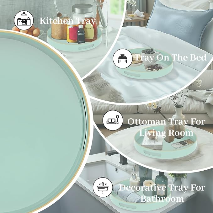 13" Mint Green Decorative Tray, Round Serving Tray - Image 7
