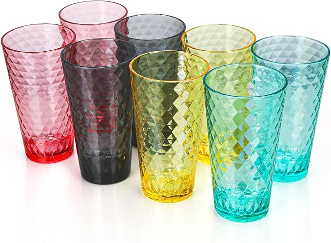 BPA-Free Plastic Tumblers 8 Pack | Reusable Dishwasher Safe | Stackable by AKMQYM