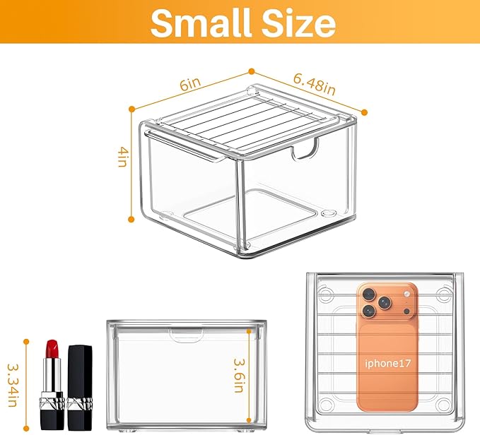 6-Pack Stackable Acrylic Storage Drawers, Small | Smooth-glide drawers - Image 3