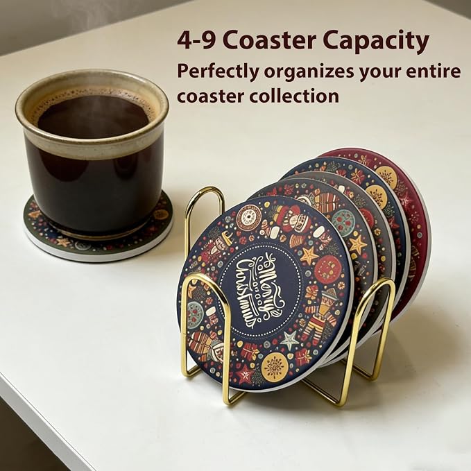 Coaster Holder 4.3 Inch Gold Iron Metal Holder Storage Caddy - Image 4