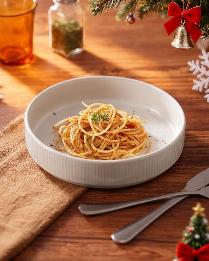 famiware Star 7.5" Pasta Bowls Set of 4, Plate Bowls, Matte White | Double - Image 3