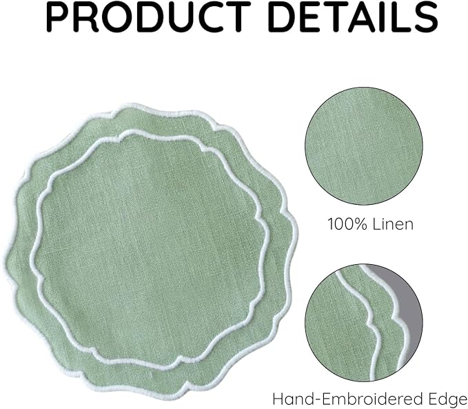Drink Coasters Set of 6, 6x6 inch, Absorbent Linen Drink Mats - Image 4