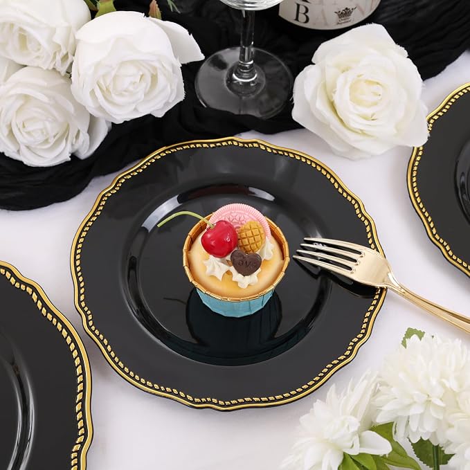 60pcs Black Plastic Plates - Image 3