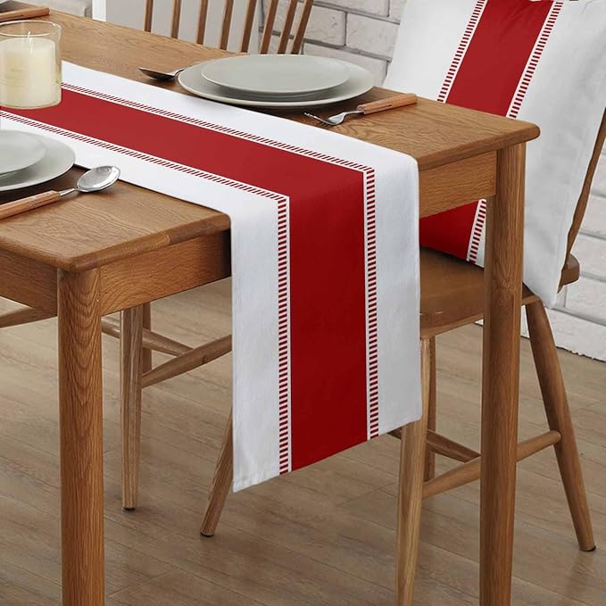 Red Table Runners 90 inches Long, Modern Stripes Table Runner Cotton Linen - Image 2