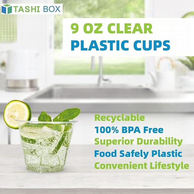 TashiBox 300 Pack 9 oz Clear Plastic Cups, Non Reusable Tumblers Crystal Clear - Image 2