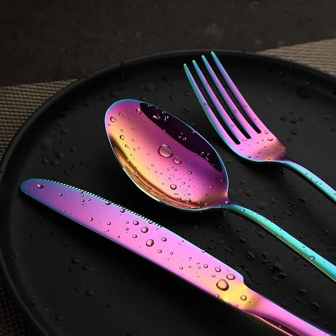 VANDBAO Rainbow Flatware Cutlery Silverware Set 20 Pieces, Stainless Steel - Image 2