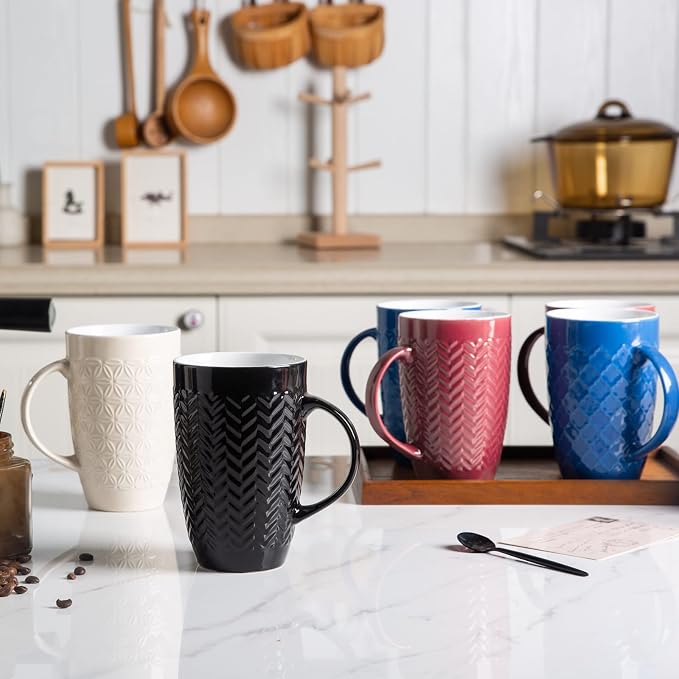 AmorArc 20 oz Large Coffee Mugs Set of 6, Embossed Ceramic Coffee Mugs - Image 6