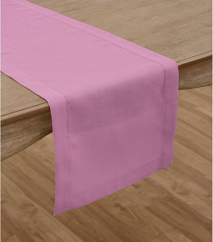 Solino Home 100% Linen Table Runner Violet, Classic Hemstitch 14 x 90 in | - Image 2