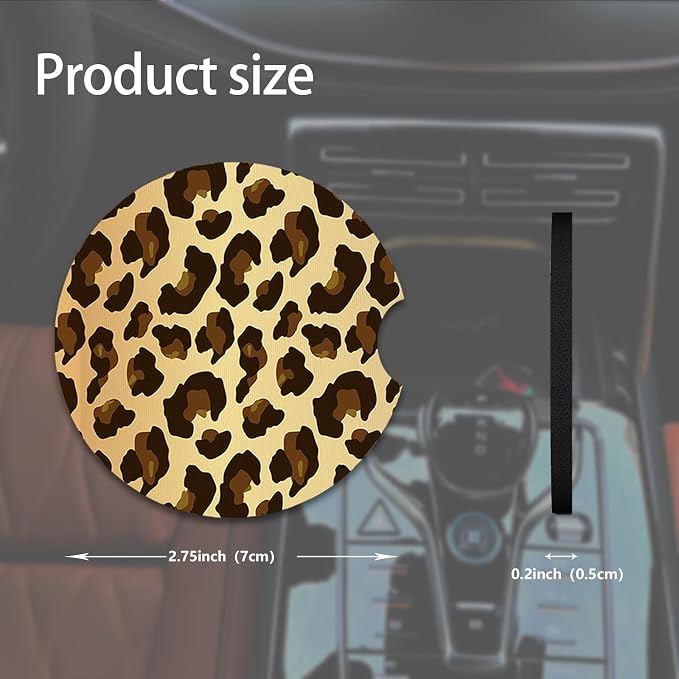 2pcs Cute Leopard Print Car Coasters, Absorbent Universal neoprener Cup Holder - Image 2