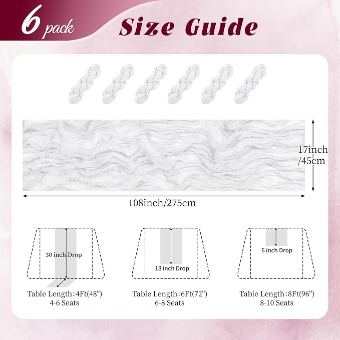 6 Pack White Cheesecloth Table Runner 17x108 Inch Semi Sheer Boho Gauze Cheese - Image 2