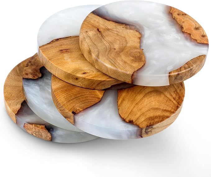 Drink Coaster Set, Wooden Absorbent Coasters, Epoxy Resin Coaster by Loongresinwood