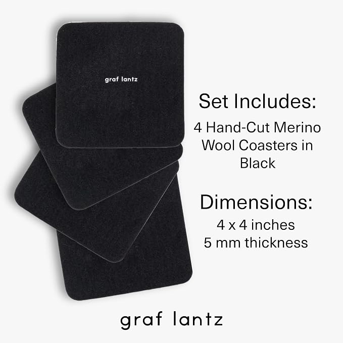Graf Lantz - Bierfilzl Merino Wool Square Coasters Set of 4 - Black - Absorbs - Image 4